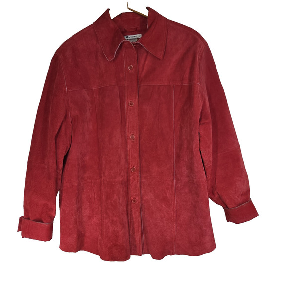 Vtg Nygard Collection Leather Shirt Jacket 16 Petite Womens Red Button Up - Picture 1 of 15